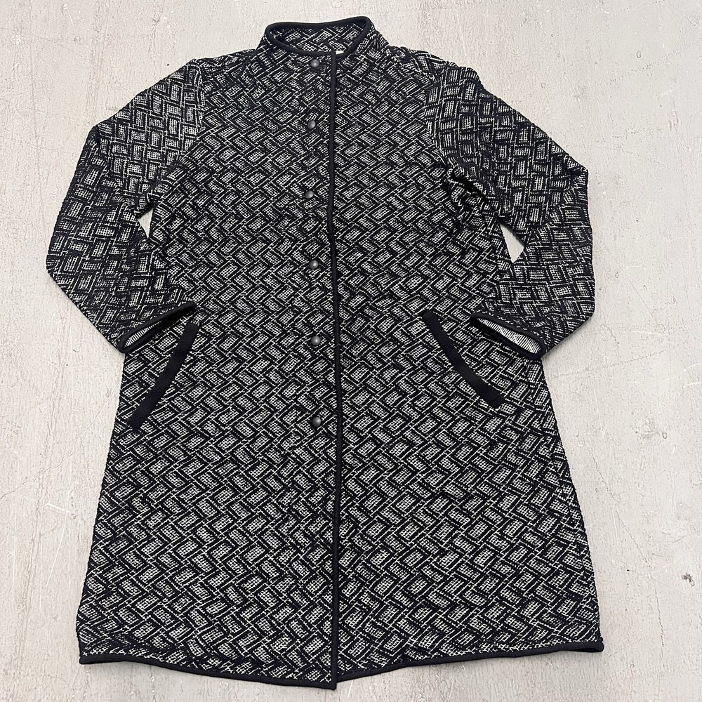 Eileen Fisher Black Funnel Neck Jacket Cotton Blend Size Small Petite Buttoned